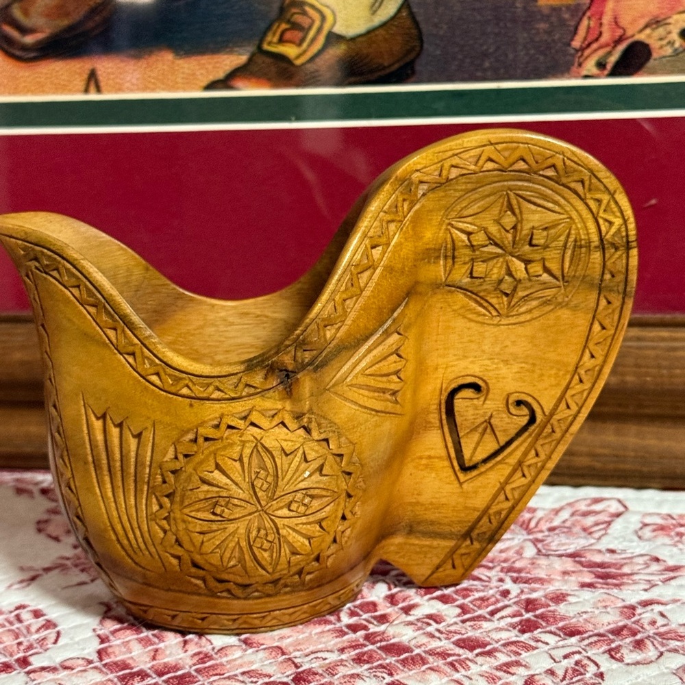 Carved Wooden Decorative Pitcher